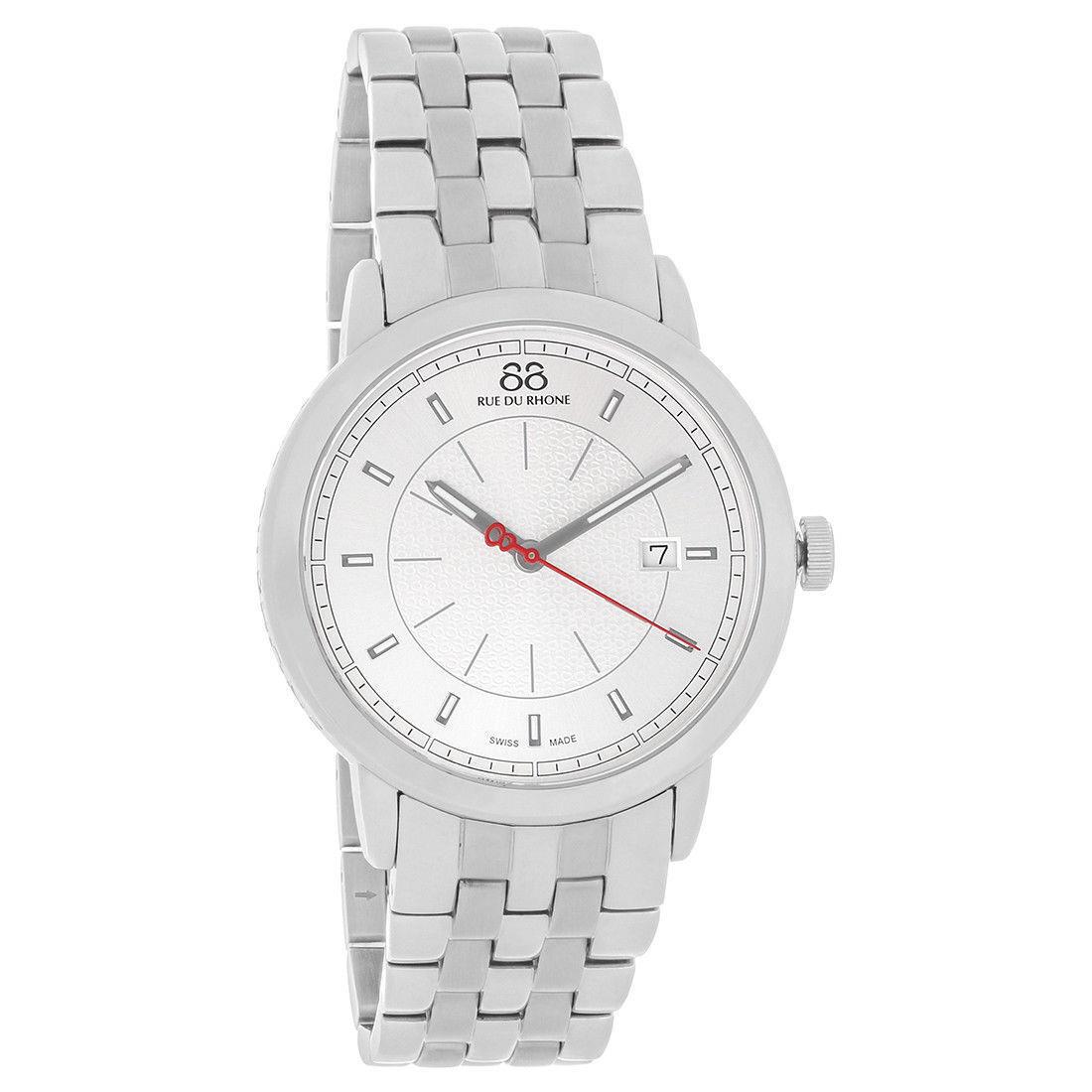 88 Rue Du Rhone 87WA120064 Mens Double 8 Origin Silver Dial Stainless Date Watch - Silver Dial, Silver Band