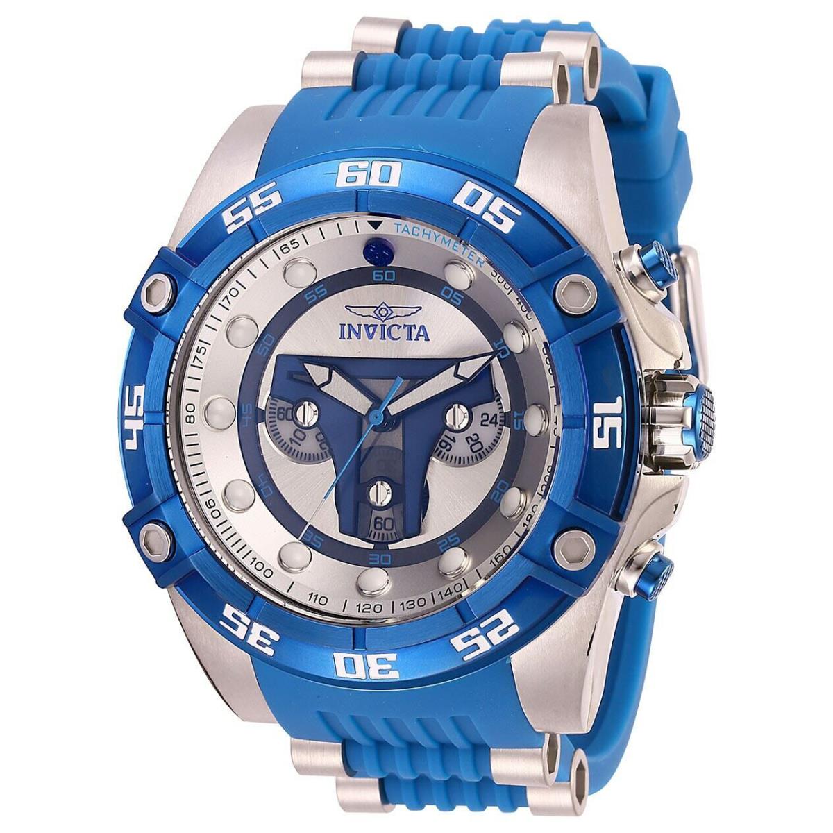27966 Invicta Star Wars Men`s 52mm Chronograph Silver/blue Silicone Strap Watch - Dial: Silver, Band: Blue
