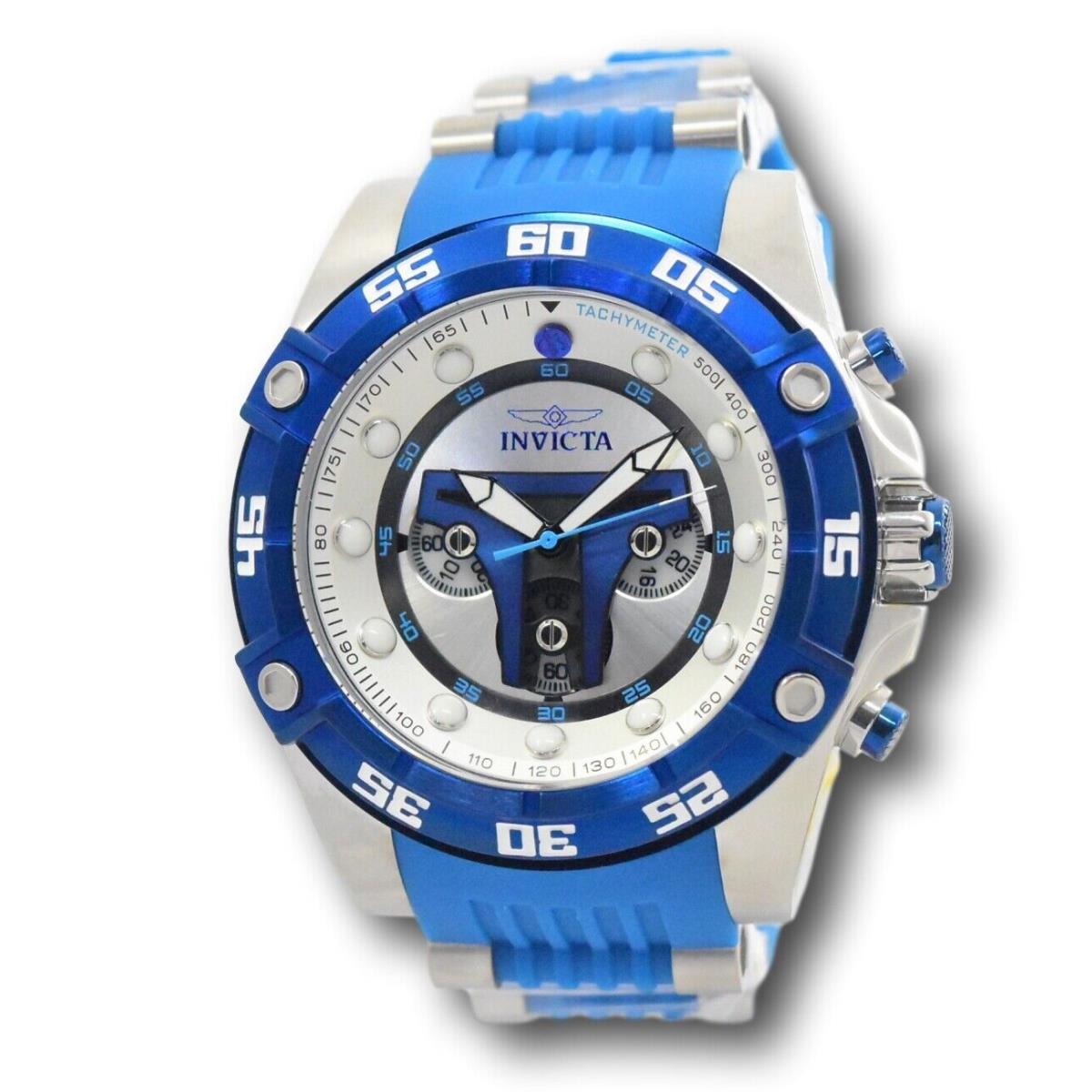 Invicta Star Wars Jango Fett Men`s 52mm Limited Edition Chronograph Watch 27966 - Dial: Blue, White, Band: Blue, Bezel: Blue, White