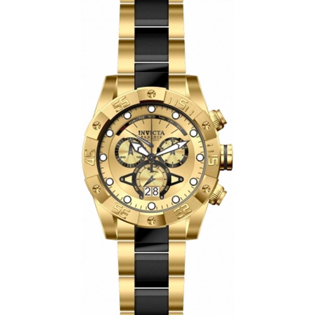 Invicta Men`s 0333 Reserve Collection Leviathan II Chronograph Gold Plated Watch - Dial: Gold, Band: Black, Gold