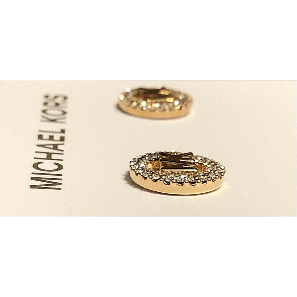 Michael Kors Rose Gold-tone Crystal Pave` Monogram Stud Earrings