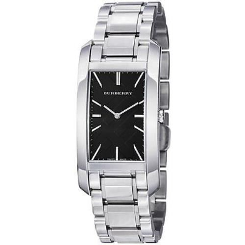 Burberry Silver Heritage Swiss Made S/steel Black Dial Rectangle Watch BU9401 - Black, Silver