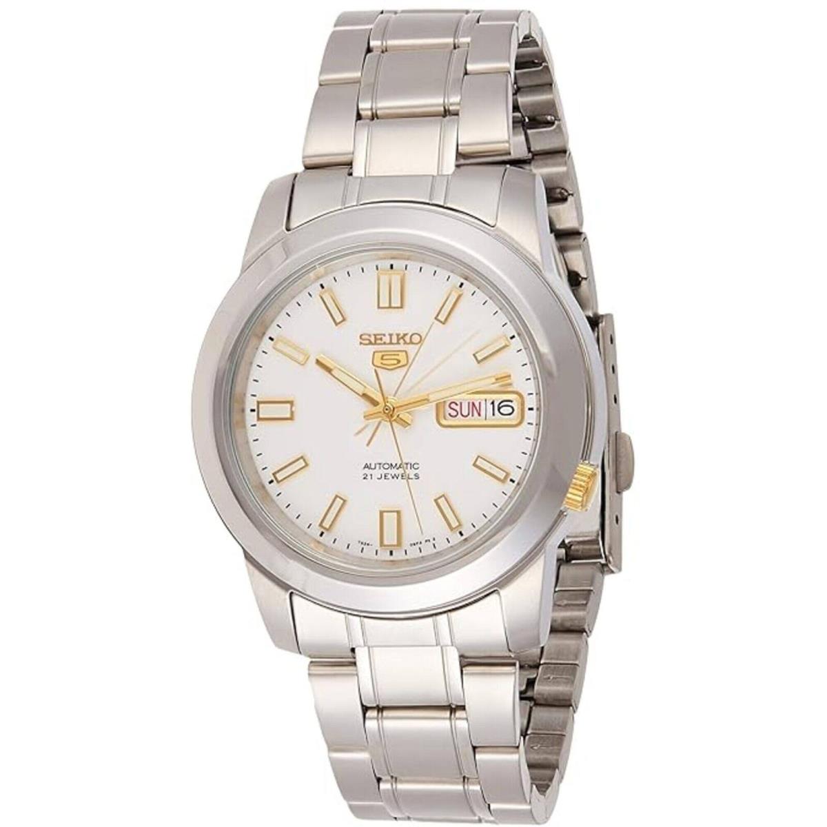 Seiko Men`s Watch Seiko 5 Automatic White Dial Stainless Steel Bracelet SNKK07