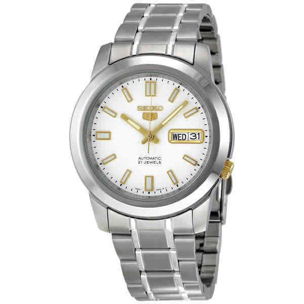 Seiko 5 Automatic Stainless Steel White Dial Men`s Watch SNKK07