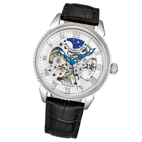 Stuhrling 3983 1 Automatic Skeleton Black Leather Strap Mens Watch