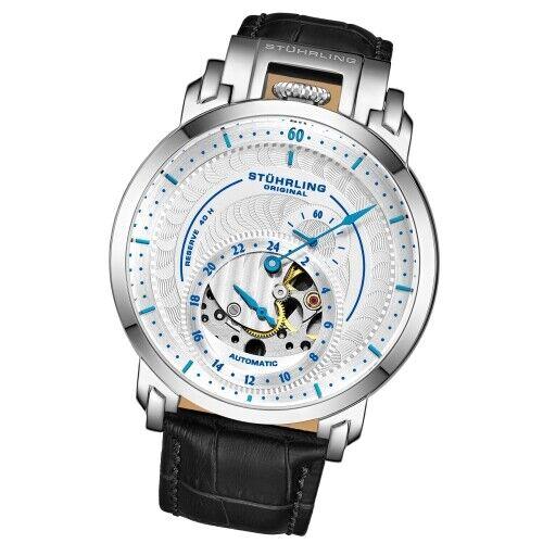 Stuhrling 942 01 Savoy Automatic Skeleton Black Leather Strap Mens Watch