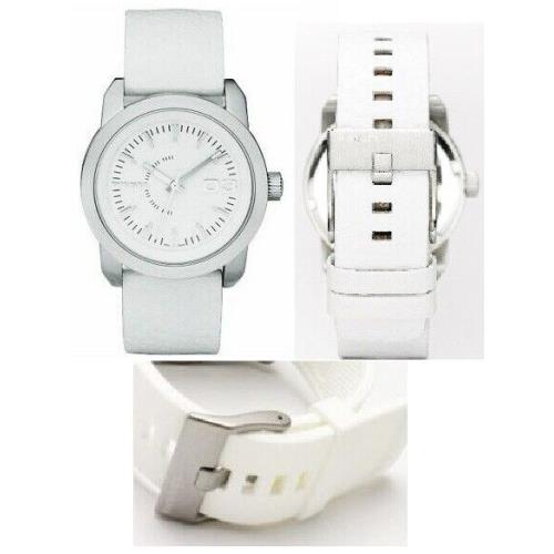 Diesel Silver Tone White Pebble Leather Band Small Lady`s Watch DZ5238
