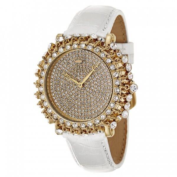 Juicy Couture Gold Crystals White Leather Bracelet Watch 1901079