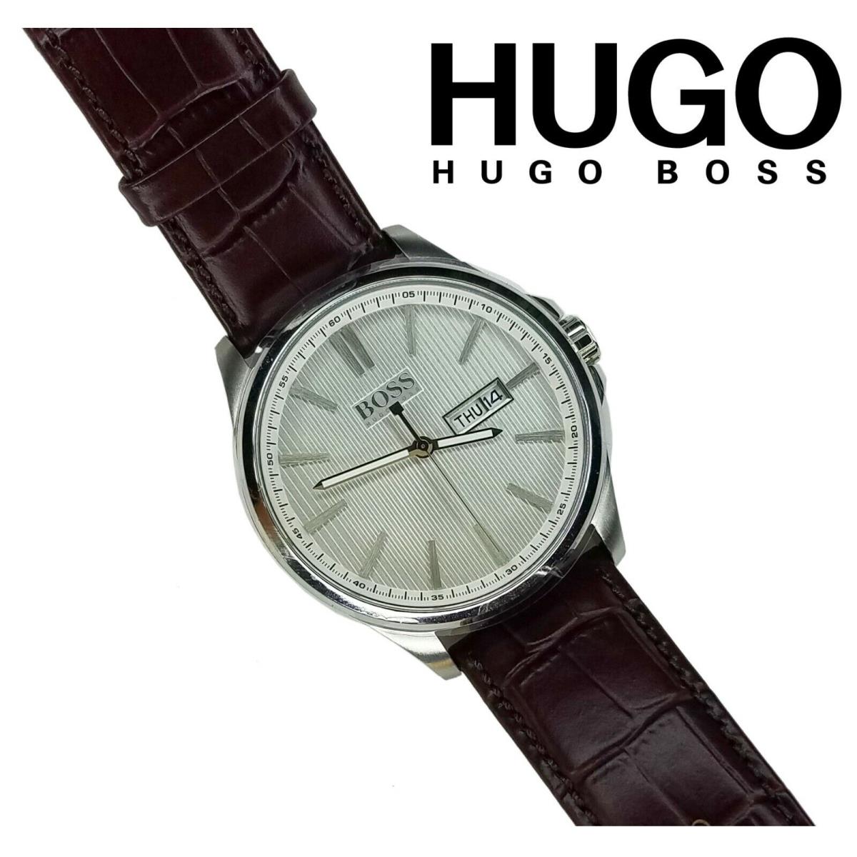 Hugo Boss Mens Quartz Silver-tone Dial Watch 42mm Leather Band Water Resistant