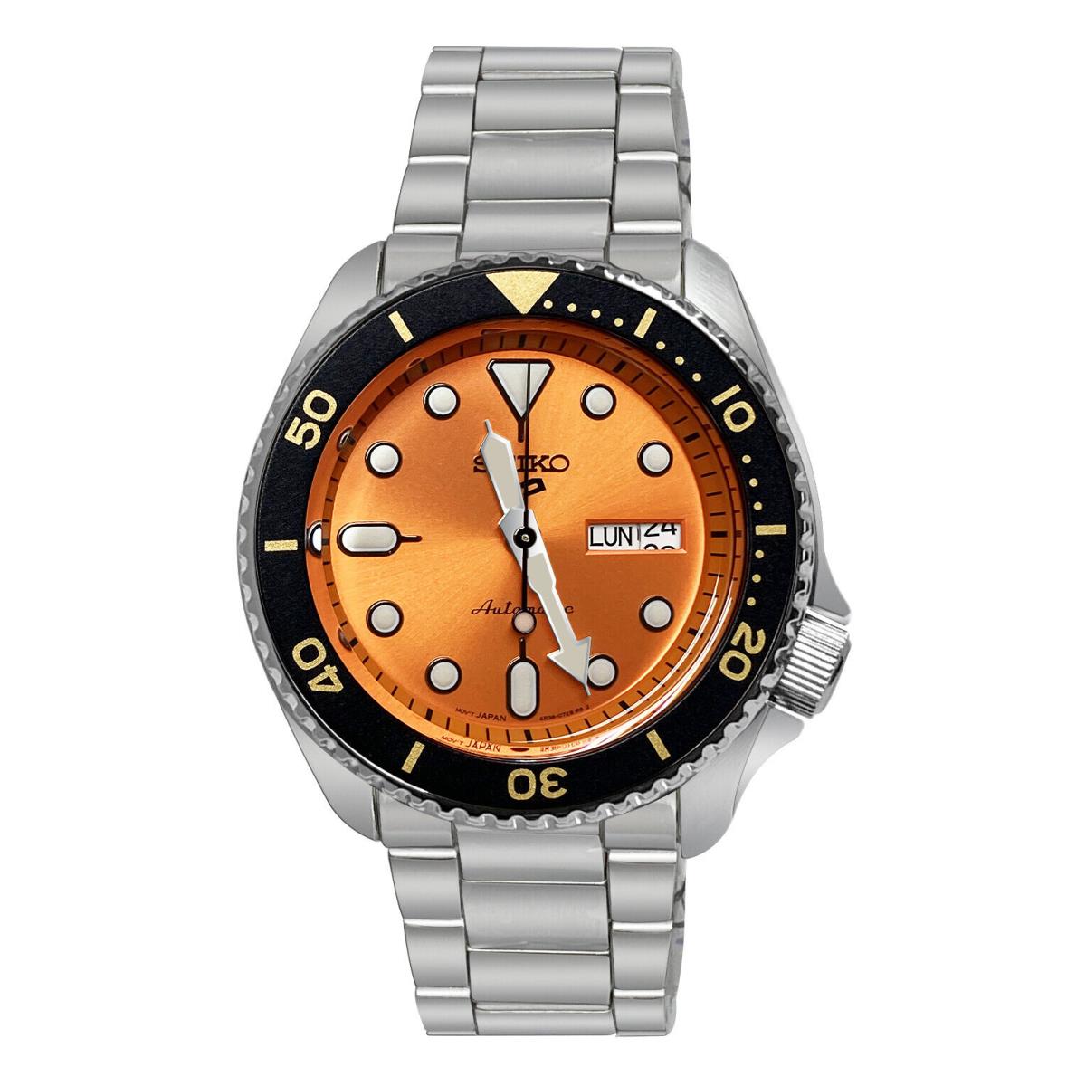 Seiko 5 Sports Automatic SRPD59 Orange Dial Silver Steel Bracelet Watch Japan