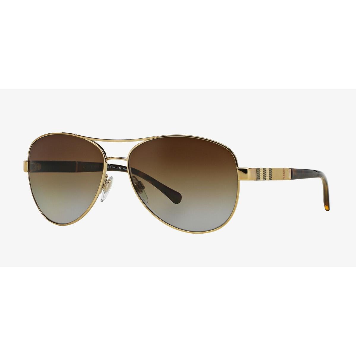 Burberry BE 3080 Light Gold/brown Shaded Polarized 1145/T5 Sunglasses - Frame: Light Gold, Lens: Brown Shaded Polarized