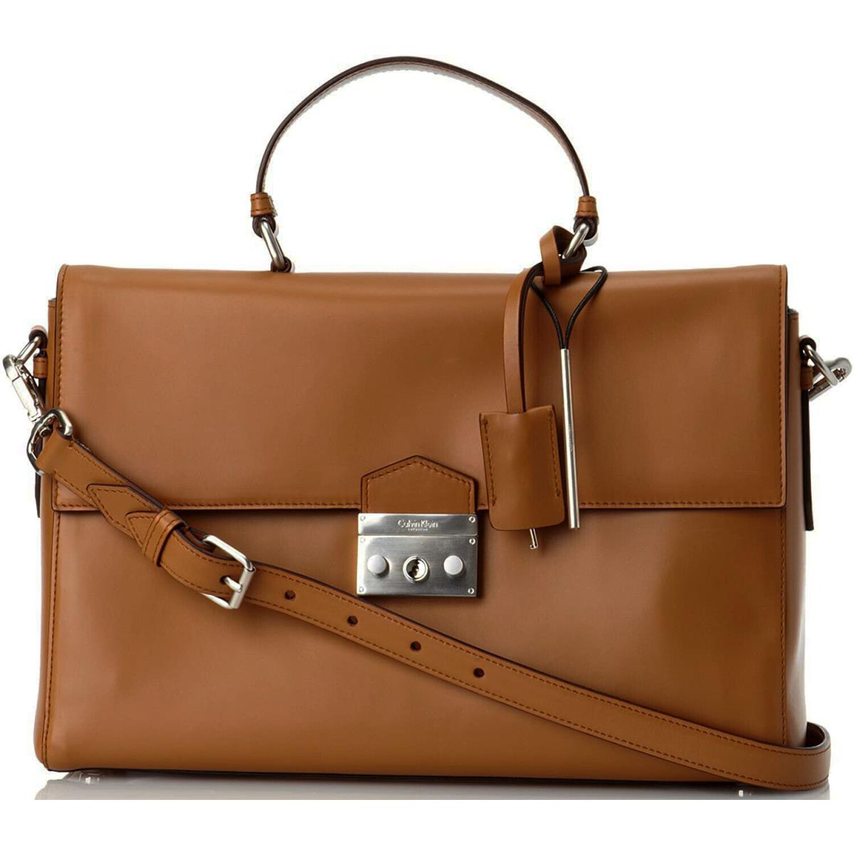 Calvin Klein Cross Body Leather Shoulder Bag w/ Key Brown Saddle