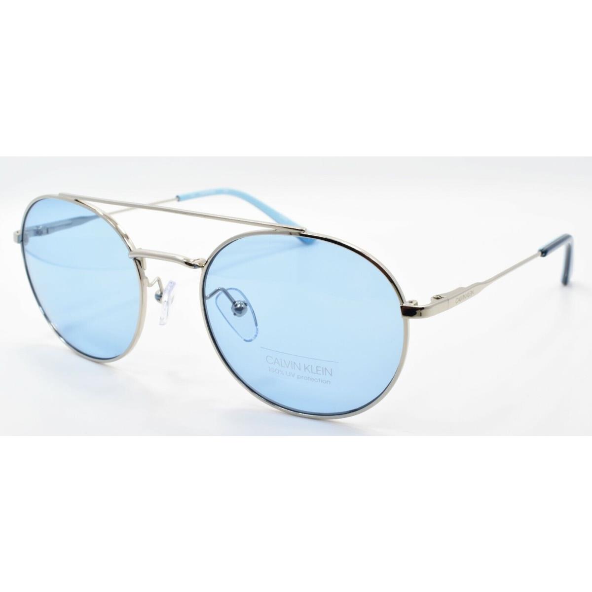 Calvin Klein CK18116S 046 Men`s Sunglasses Aviator Round 52-19-140 Nickel / Blue