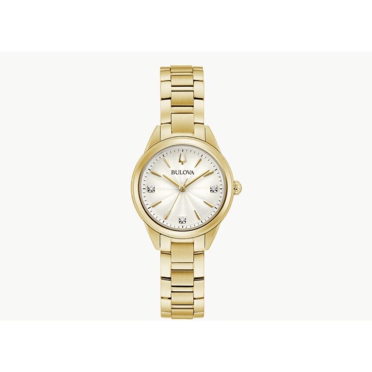 Bulova Women`s Watch Sutton Diamond Silver Tone Dial Yellow Gold Bracelet 97P150 - Silver, Face: Silver, Dial: Silver