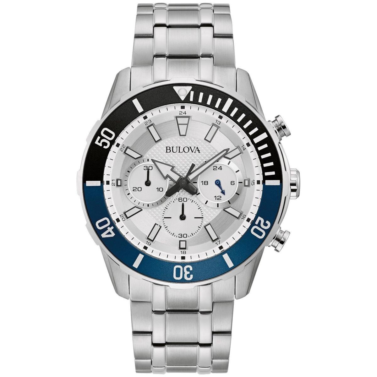 Bulova Men`s Classic Quartz Chronograph Silver Stainless Steel Watch 44mm 98A257 - Dial: Silver, White, Band: Silver, Bezel: Silver