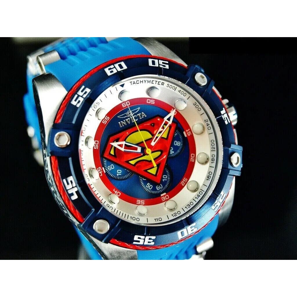 Invicta DC Comics Superman Men`s 52mm Limited Edition Chronograph Watch 29121 - Dial: Multicolor, Band: Silver, Blue, Bezel: Red, Silver, White, Blue