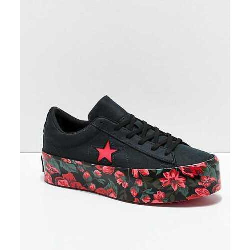 6.5 7.5 Converse One Star Platform OX Black Cherry Red Flowers Skate Shoes