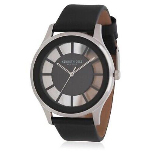 Kenneth Cole York All Black Transparent Dial Leather Strap Watch KC50500001