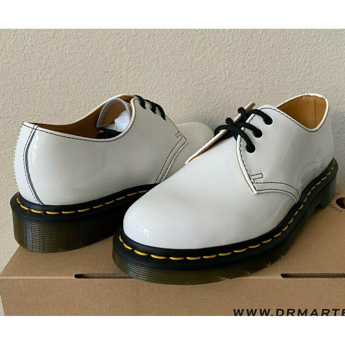 Dr. Martens 1461 3 Eye Oxfords Women`s Shoes White Patent Lamper