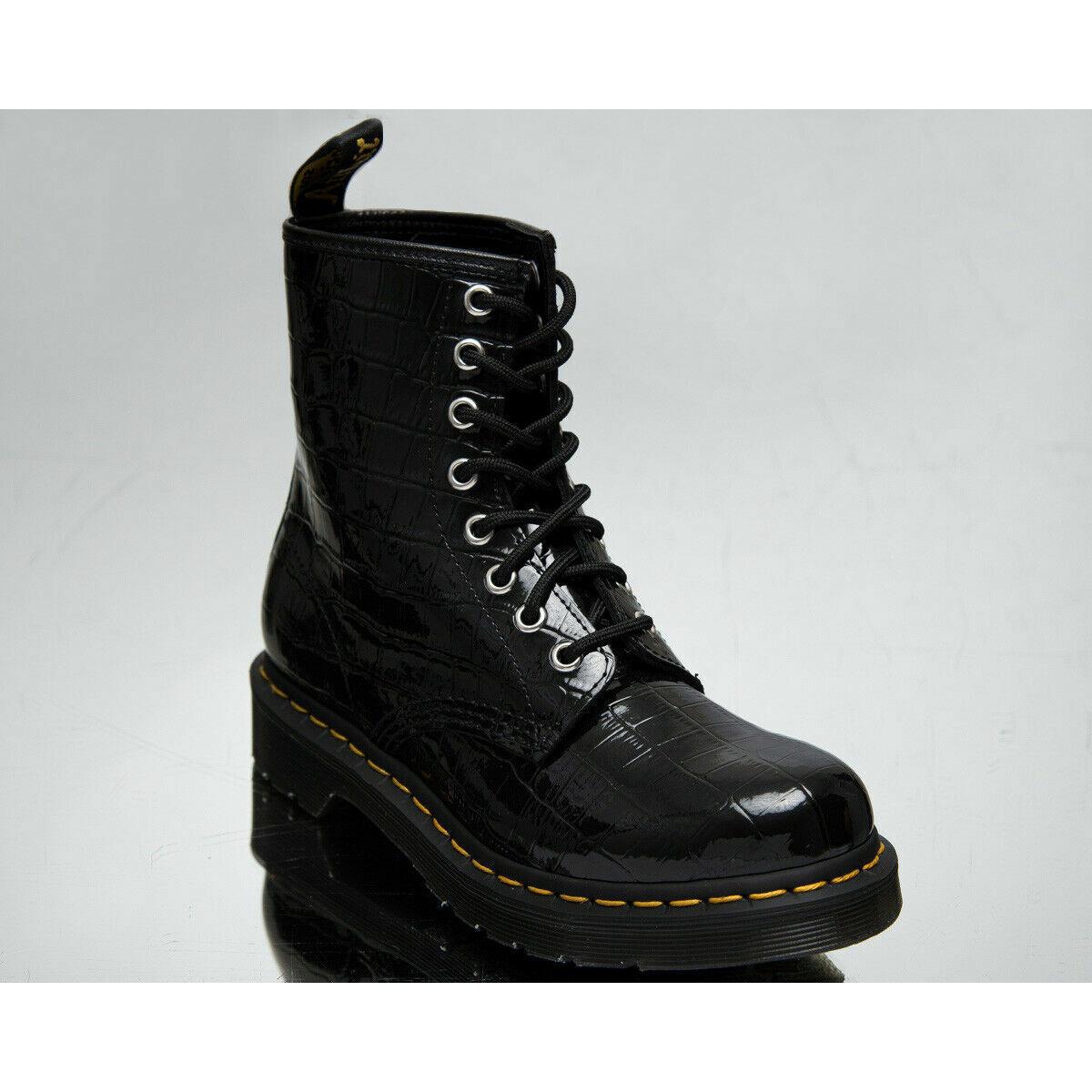 Dr. Martens 1460 Women`s Black Yellow Patent Leather Casual Lifestyle Shoes