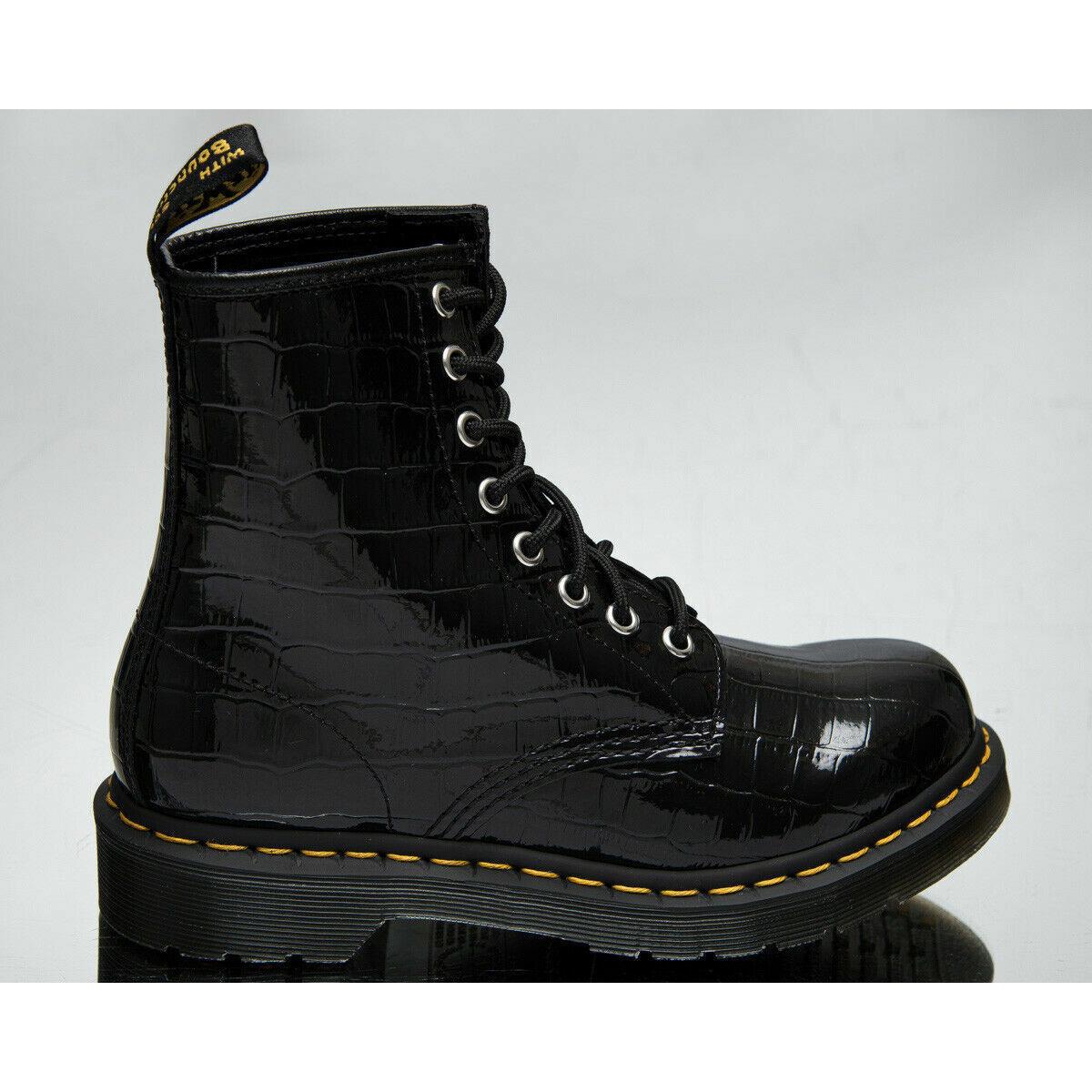 Dr. Martens 1460 Women`s Black Yellow Patent Leather Casual Lifestyle Shoes