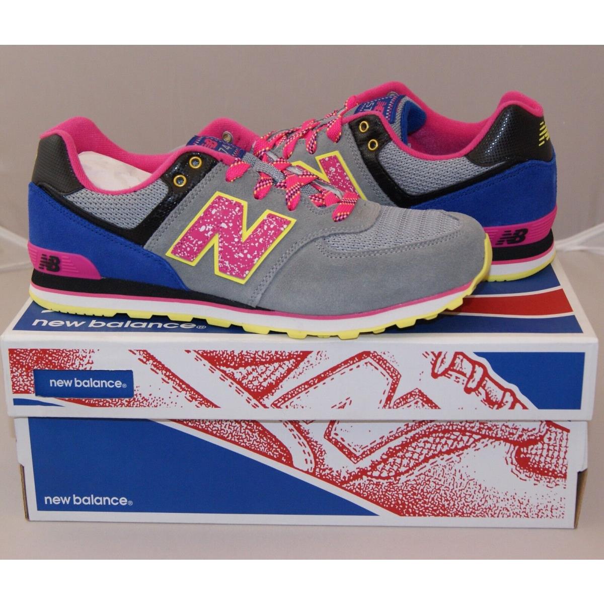 Girl`s New Balance 574 Classic Running Shoes Grey/pink Grade School Sneakers New