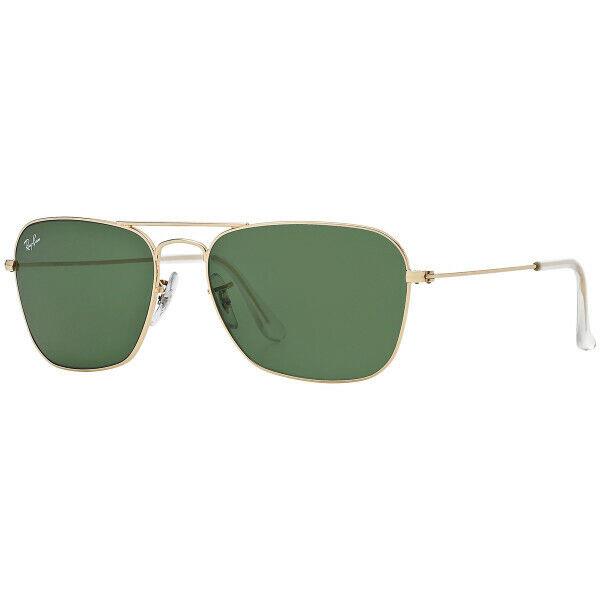 Ray-ban Caravan Green Lenses Gold Frame Unisex Sunglasses RB3136 001-58 - Frame: Gold, Lens: Green