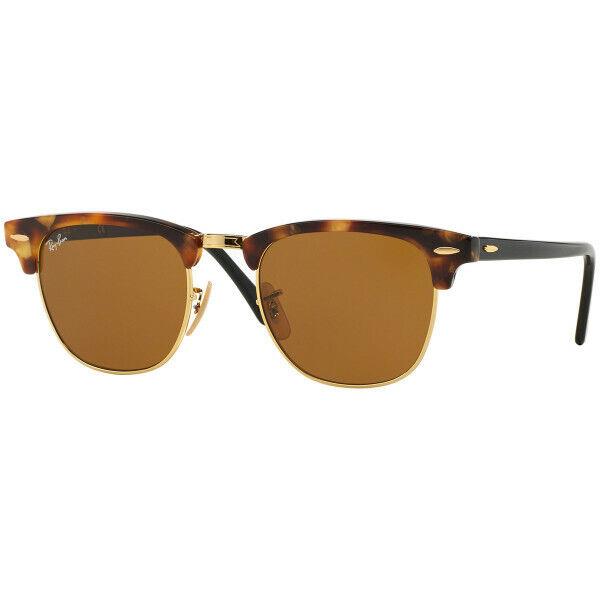 Ray-ban Clubmaster Fleck Gloss Tortoise Brown Unisex Sunglasses RB3016 1160-51 - Brown / Gold Frame, Brown Lens