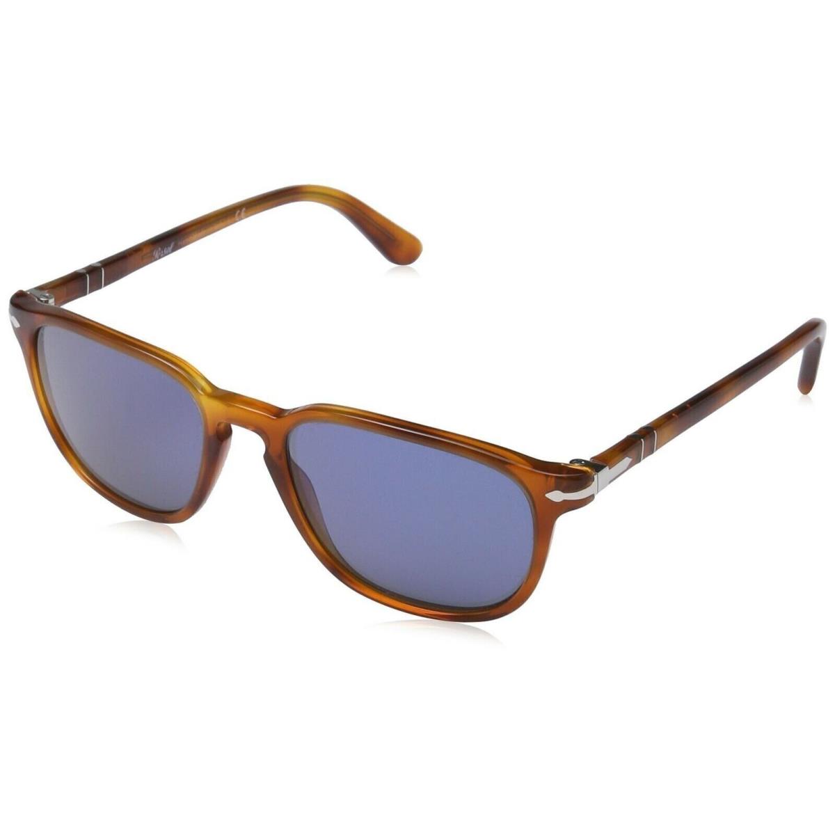 Persol Men`s 0PO3019S 96/56 55 Square Sunglasses Light Havana Frame/blue Lenses