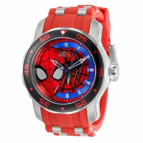 Invicta Marvel Spiderman Men`s 48mm Limited Edition Red Quartz Watch 34742 - Multicolor Dial, Red Band