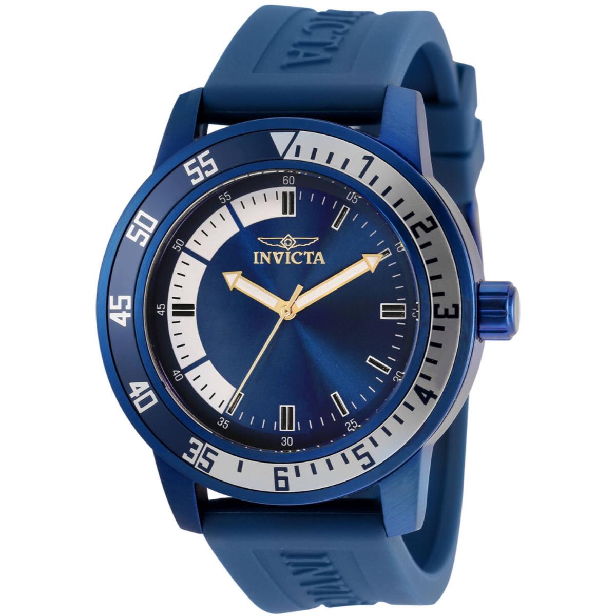 Invicta Men`s Watch Specialty Quartz Dark Blue and White Dial Rubber Strap 35686