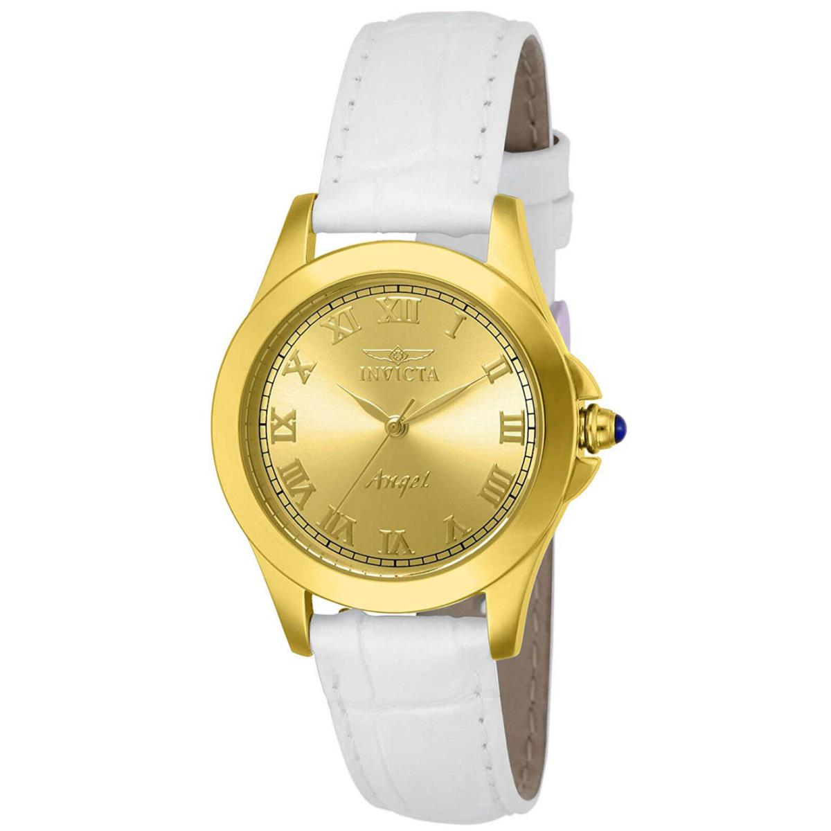 Invicta 14805 Angel Gold Dial White Leather Strap Women`s Watch