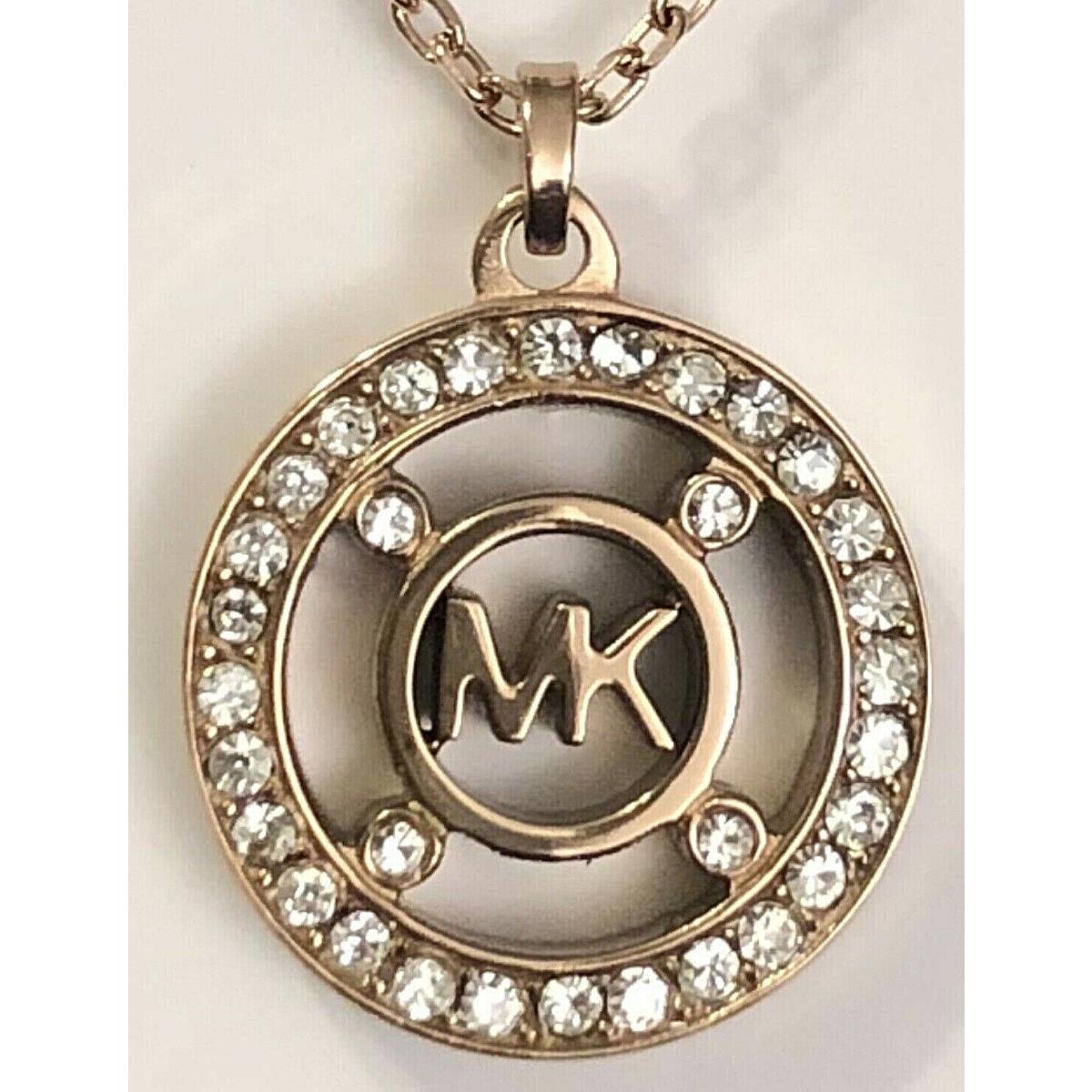 Michael Kors Heritage Fulton Rose Gold Crystal Pave` Logo Necklace