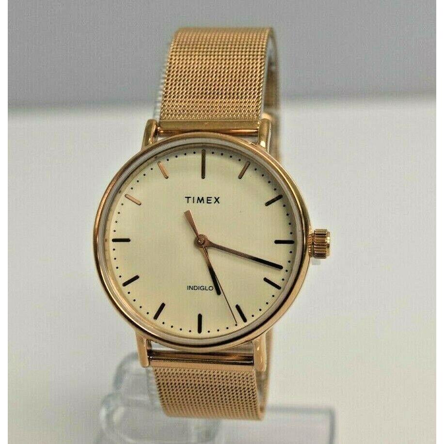 Timex Women`s Fairfield Rose Gold IP Mesh Beige Dial TW2R26400UL Watch