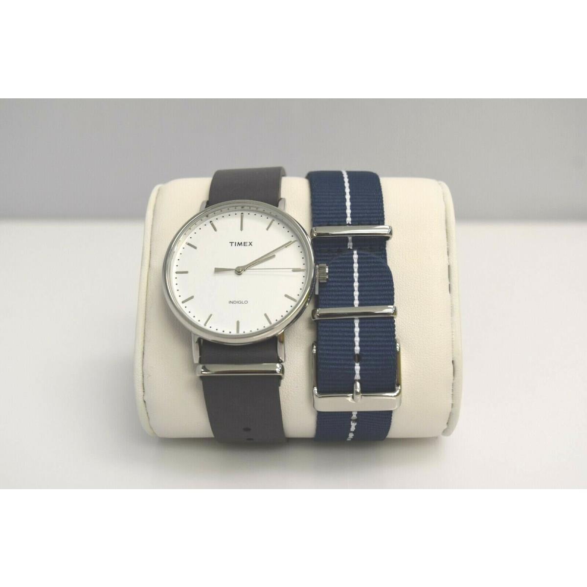 Timex Men`s Gray Leather Blue Nylon Set SS TWG016400UL Watch