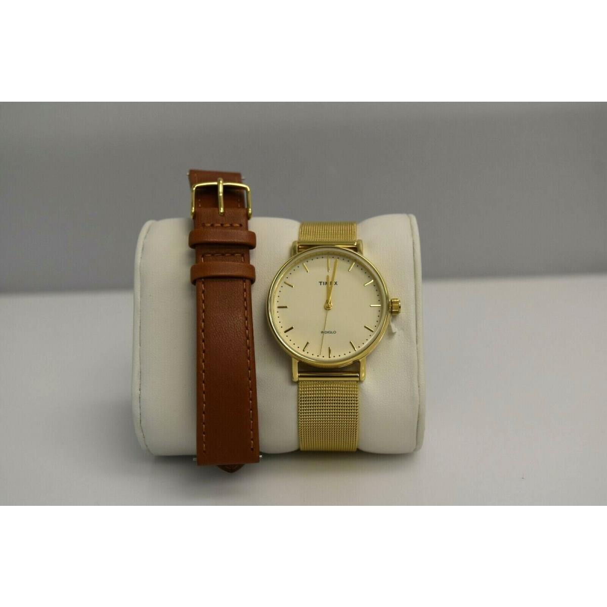 Timex Women`s Gold IP Mesh Set Brown Leather TWG016600UL Watch