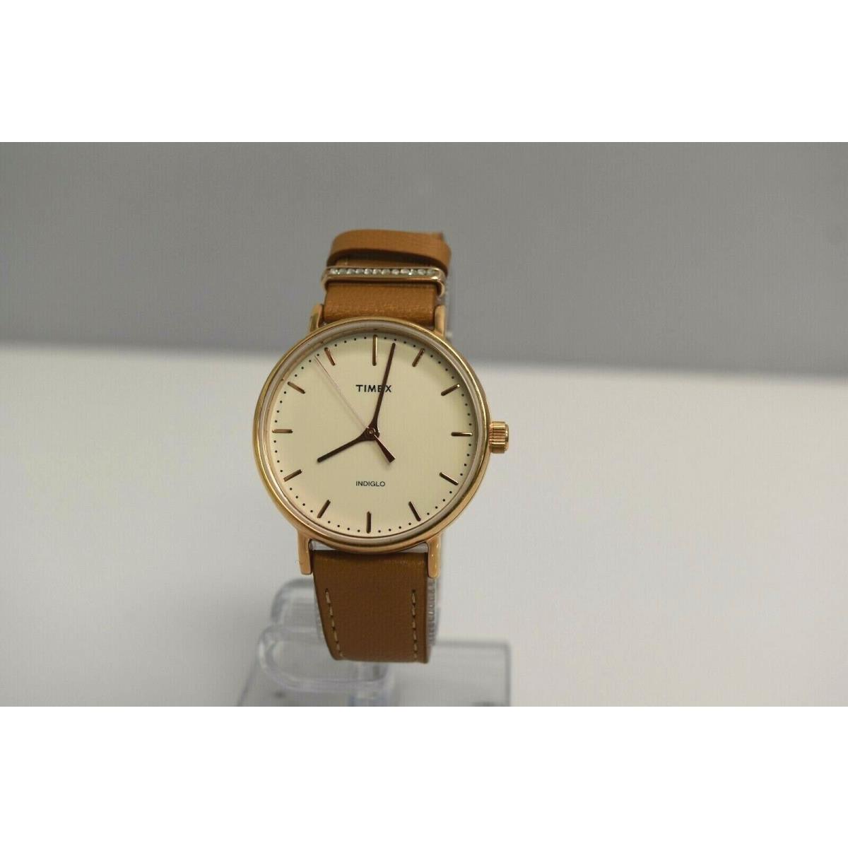 Timex Women`s RG IP Brown Leather Beige Dial Crystals TW2R70200UL Watch