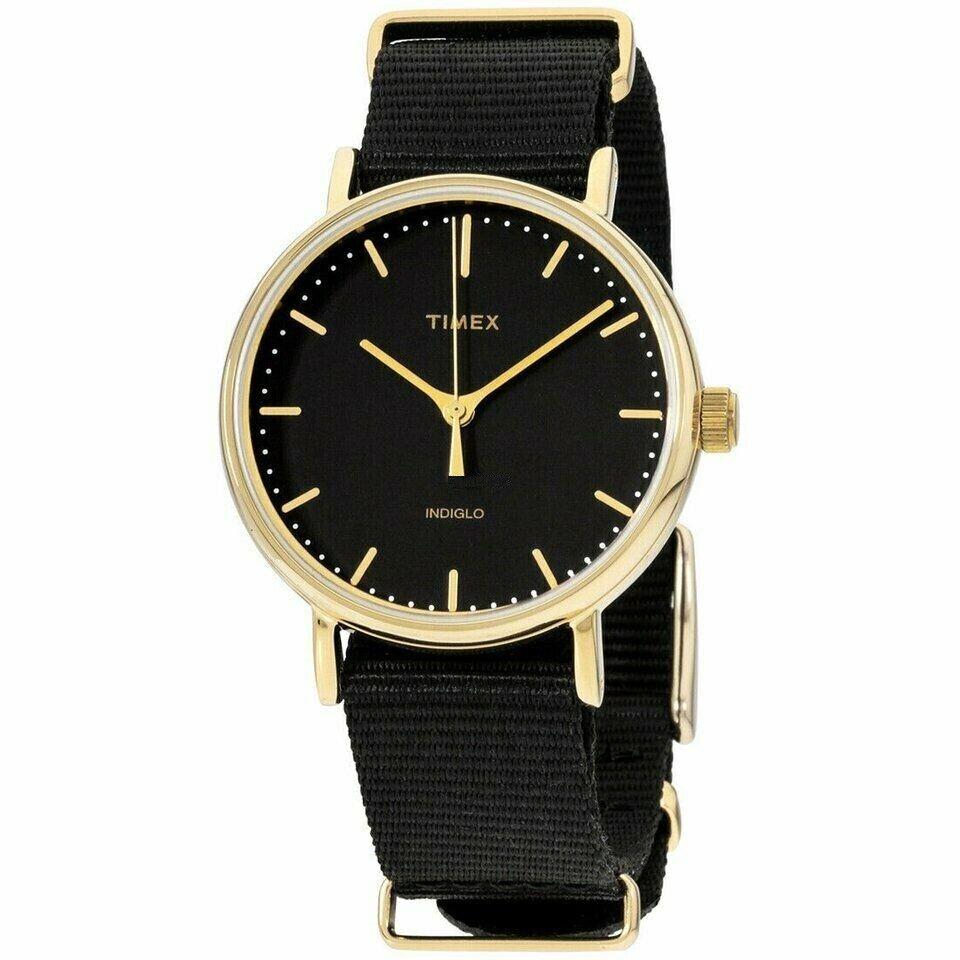 Timex Fairfield Gold Tone Black Nylon Band Watch TW2R49200