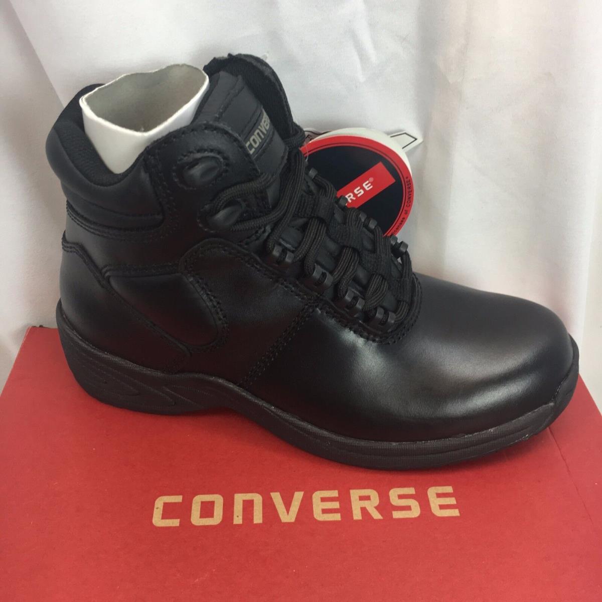 Converse Hi-top C124 6 Black Pin Toe Chukka Athletic Black Leather Work Shoes
