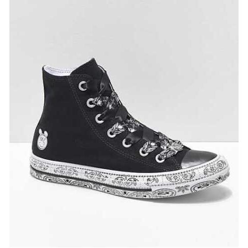 Women`s 7 9 9.5 Converse X Miley Cyrus Ctas Black White Bandana High Top Shoes
