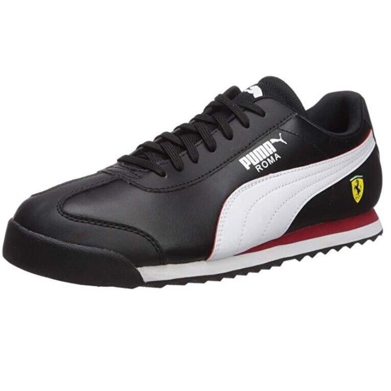 Puma Scuderia Ferrari Roma Black White Logo Leather Casual Sneakers Shoes