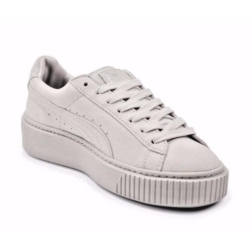 Women`s Shoe Puma Basket Platform Reset Suede Sneaker 363313-01 Gray Violet
