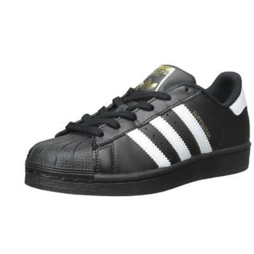 Adidas Boys Kids Superstar J Foundation Black White Leather Basketball Shoes - Black, White