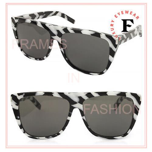 Saint Laurent Ysl SL1 014 Black White Zebra Rectangular Unisex Sunglasses SL 1