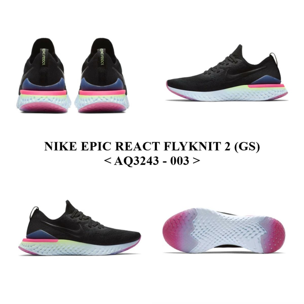 Nike Epic React Flyknit 2 GS AQ3243 - 003 Women`s Running/casual Shoes - BLACK/BLACK-SAPPHIRE