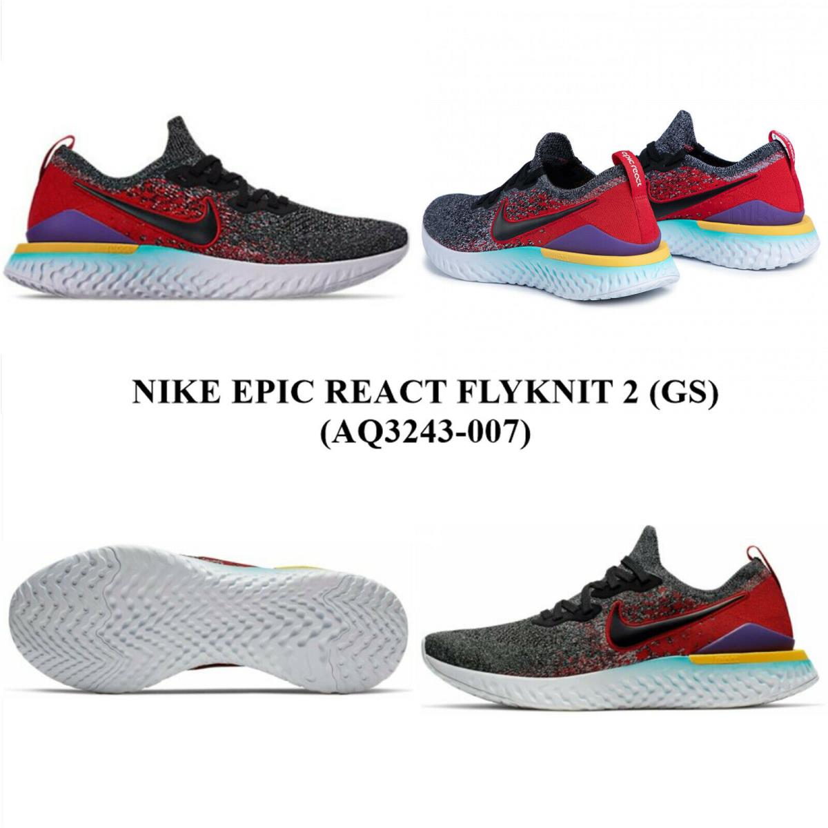 Nike Epic React Flyknit 2 GS AQ3243 - 007 Women`s Running/casual Shoes - BLACK/BLACK-HYPER JADE