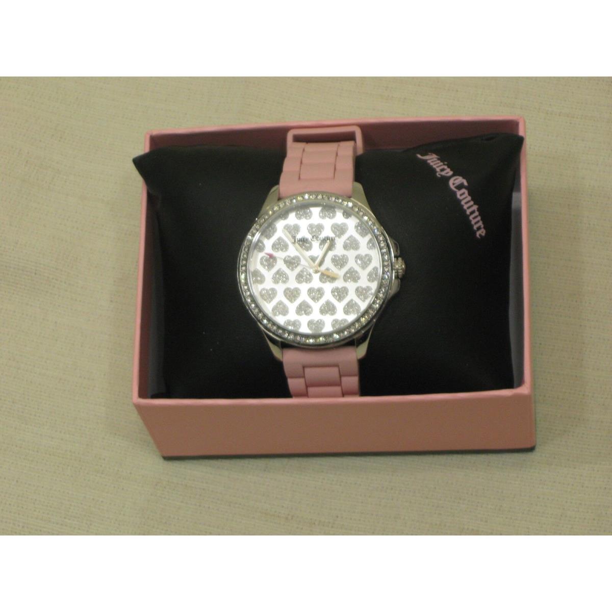 Juicy Couture Women`s Gwen Crystal Accent Pink Silicone Strap Watch 1901297