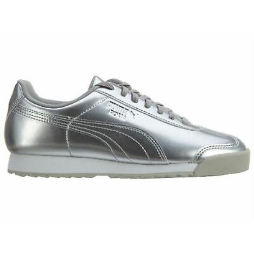 Puma Roma Patent Anodized Big Kids 361526-02 Silver White Shoes Size 4