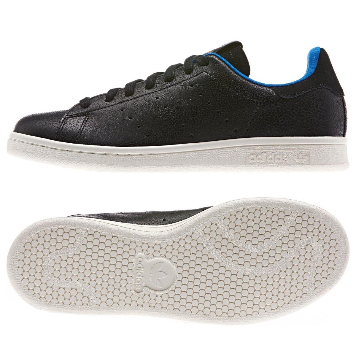Adidas Originals Stan Smith Shark W Black Leather Sharkskin D65899 Women`s Shoes - Black/Black/Bluebird