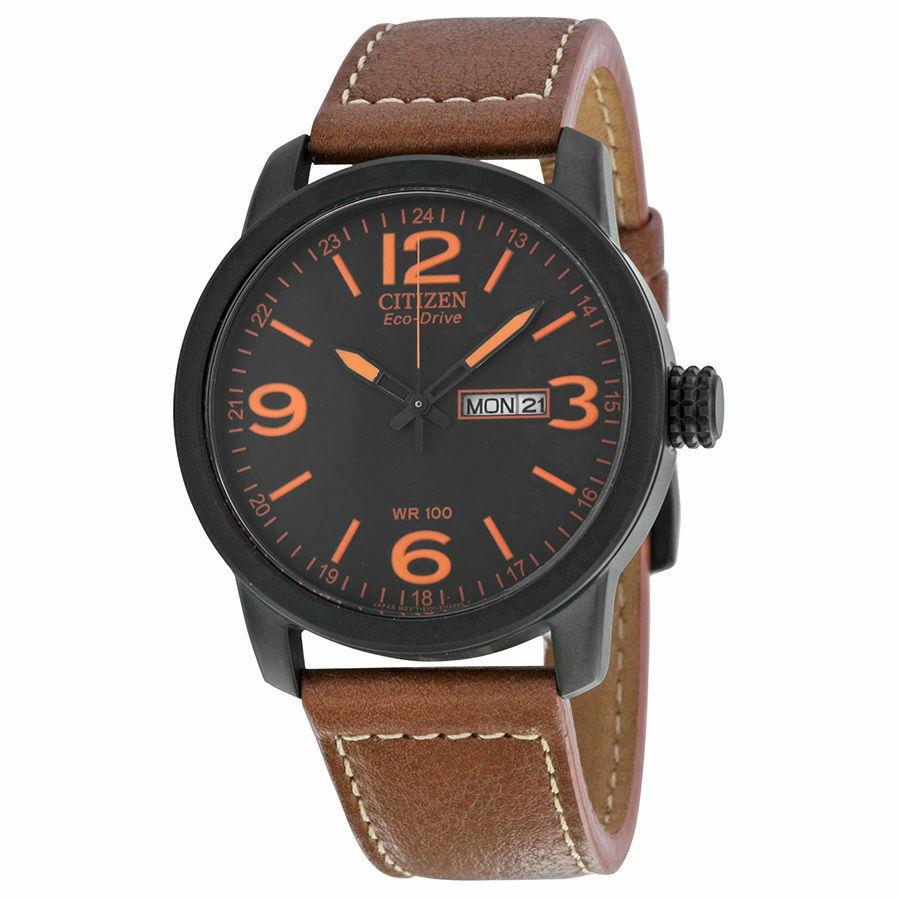 Citizen BM8475-26E Eco-drive Brown Leather Strap Black Dial Men`s Watch